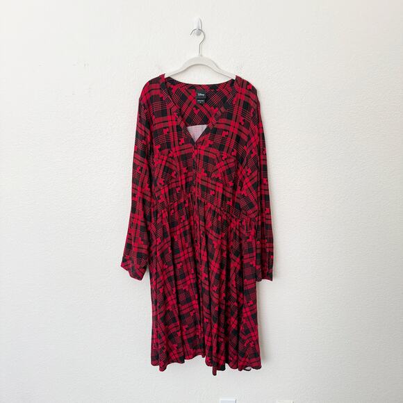 [Torrid] Disney Red Black Mickey Mouse Tartan Plaid Button Front Shirt Dress 5X - Picture 2 of 10